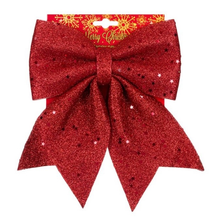 Funda decorativa pentru bradul de Craciun sau cadouri, rosu, cu sclipici, 28 x 19 cm