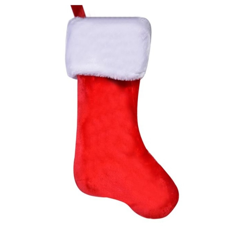 Cizma decorativa de Craciun, clopotei, rosu/alb blanita, 37 cm