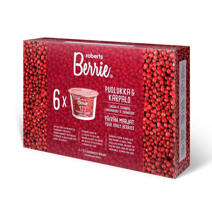 Berrie - Vörösáfonya & Tőzegáfonya gyümölcsital egész bogyós gyümölcsökből - 6-pack