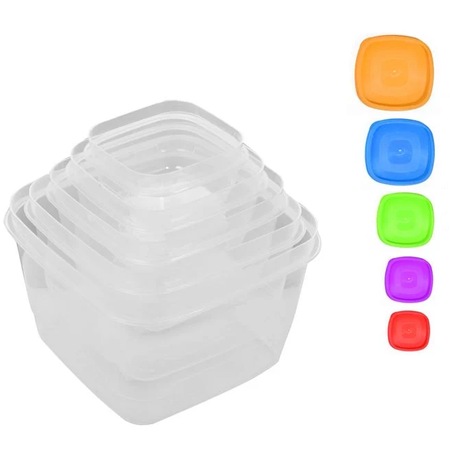 Set cutii alimentare, Herum®, de diverse dimensiuni, cu capace colorate ...