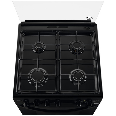 Готварска печка Zanussi ZCG612K1BA, Газ, 4 горелки, Grill, Каталитично самопочистване, Електрическо запалване, 59 л, 60 см, Черен