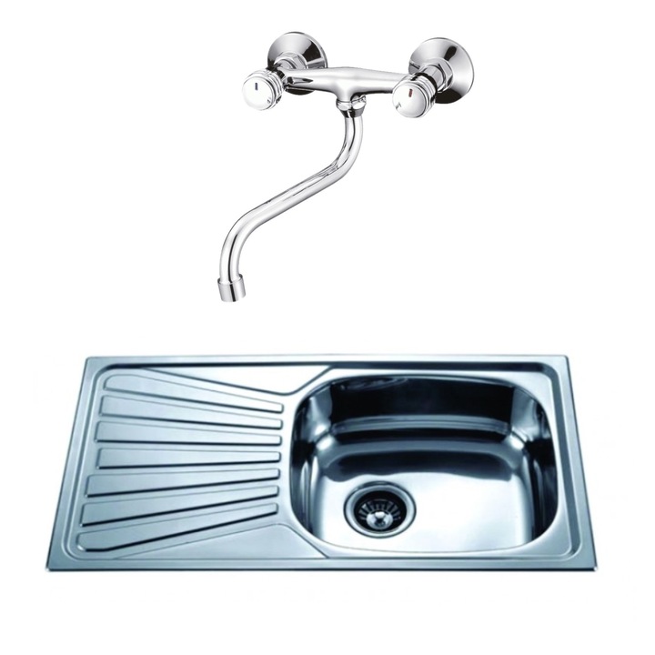 Set chiuveta de bucatarie Inter Ceramic Kwik, Incorporat, 78 x 43.5 cm, 2 piese, Crom