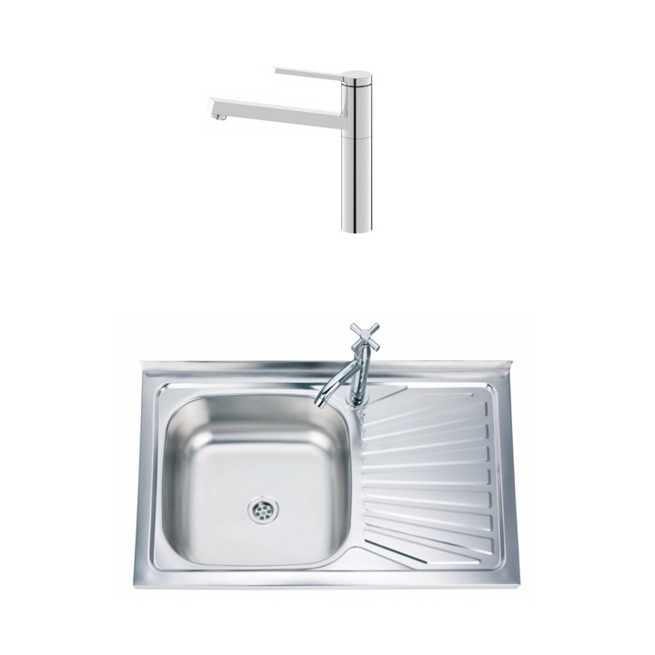 Set chiuveta bucatarie, Inter Ceramic, 80 x 50 cm, Crom