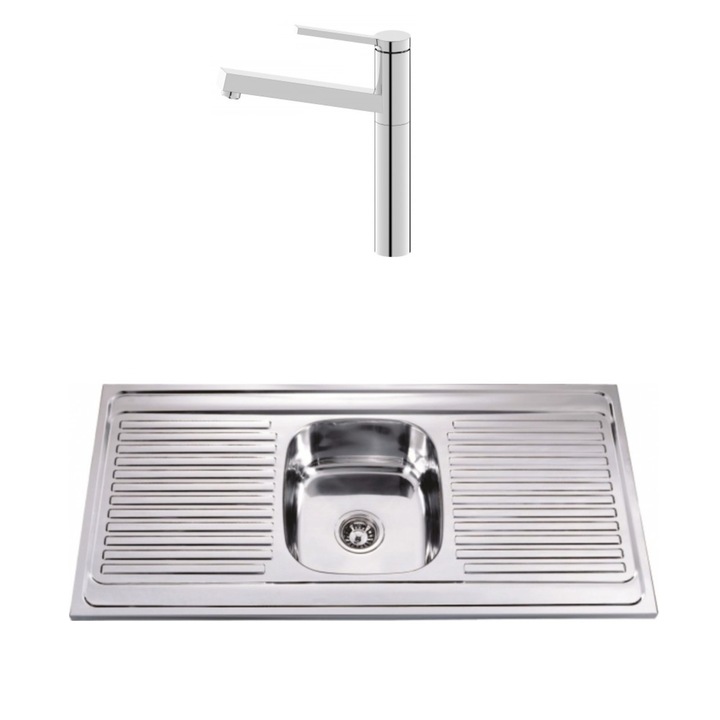 Set chiuveta de bucatarie, Inter Ceramic, ICF 7179187, Cu doua blaturi, 120 x 60 cm, 2 piese, Crom