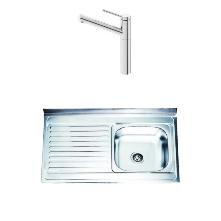 Set chiuveta de bucatarie, Inter Ceramic, ICF 7187186, 100 x 60 cm, 2 piese, Crom