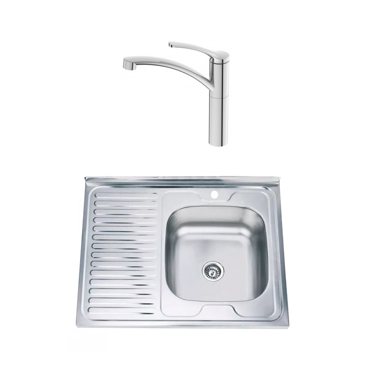 Mosogatótálca szett Inter Ceramic ICF 7153066, Burgundy, Alpaca, Bal oldali tetővel, Álló csaptelep magas kifolyóval, 80 x 60 cm, Króm színű, 2 db