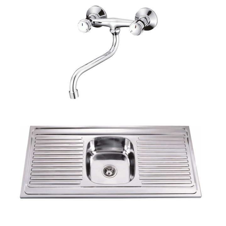 Set chiuveta de bucatarie, Inter Ceramic, 120 x 60 cm, Crom