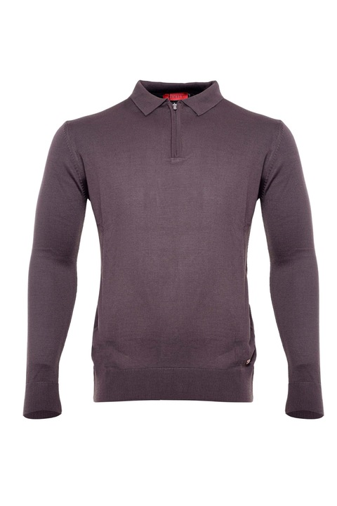Pulover barbati guler polo cu fermoar, Maro