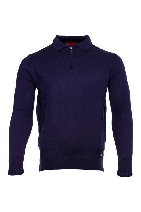 Pulover barbati guler polo cu fermoar, Bleumarin