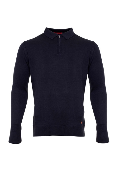 Pulover barbati guler polo cu fermoar, Negru