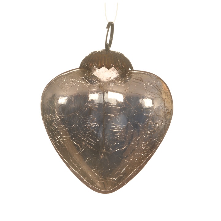 Szív alakú üveggömb, poros rózsaszín, 7,5 cm