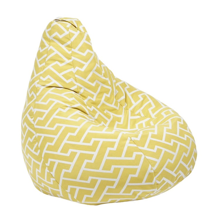 Пуф Pufrelax круша за деца 4-14 г.160л. Nirvana Light, Zippity Yellow, Перящ се калъф, Пълнеж от Полистиролни перли, Жълт, Бял