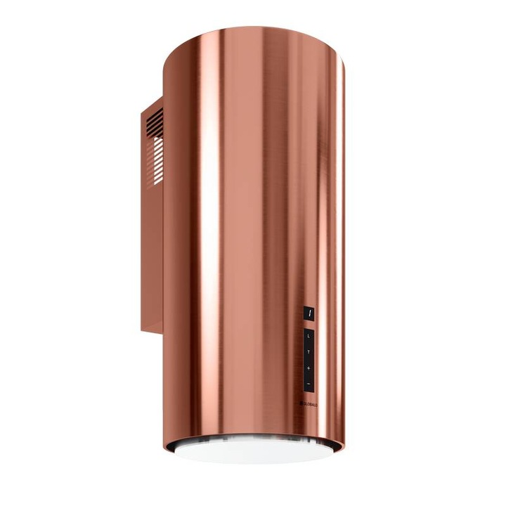 Hota cilindrica decorativa de perete Globalo Heweno 39.3 Copper, clasa energetica B, capacitate de absorbtie 660 mc/h