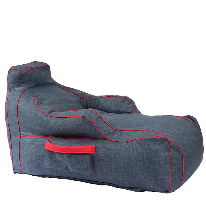 Пуф фотьойл Pufrelax Player, Blue Denim 700l., Пълнеж с микс от мемори пяна и дунапрен, Син