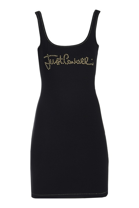 JUST CAVALLI, Szűkített fazonú szegecsekkel díszített felirattal, Fekete, XS