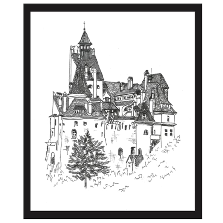 Tablou, schita, Castelul Bran, 32x23 cm