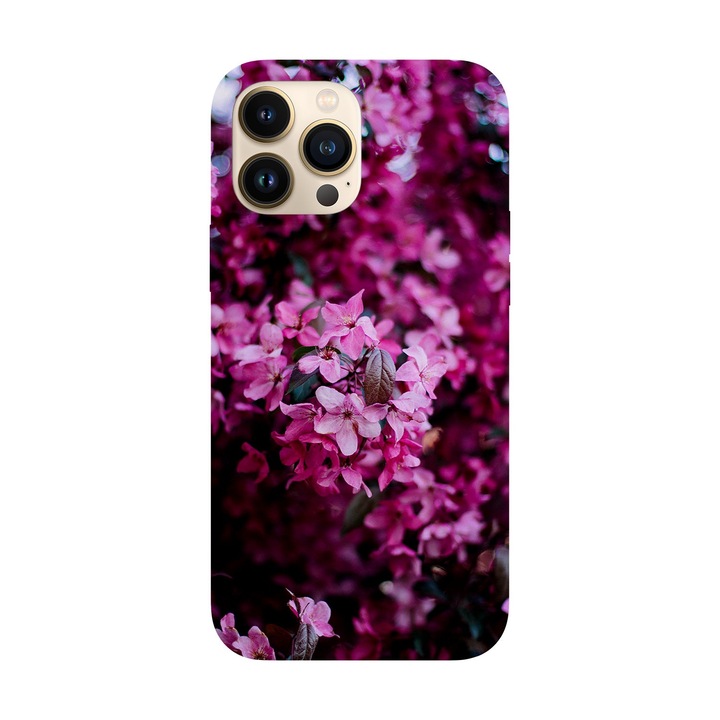 Калъф, съвместим с Apple iPhone 15 Pro модел Magenta flower, силикон, TPU, обратното