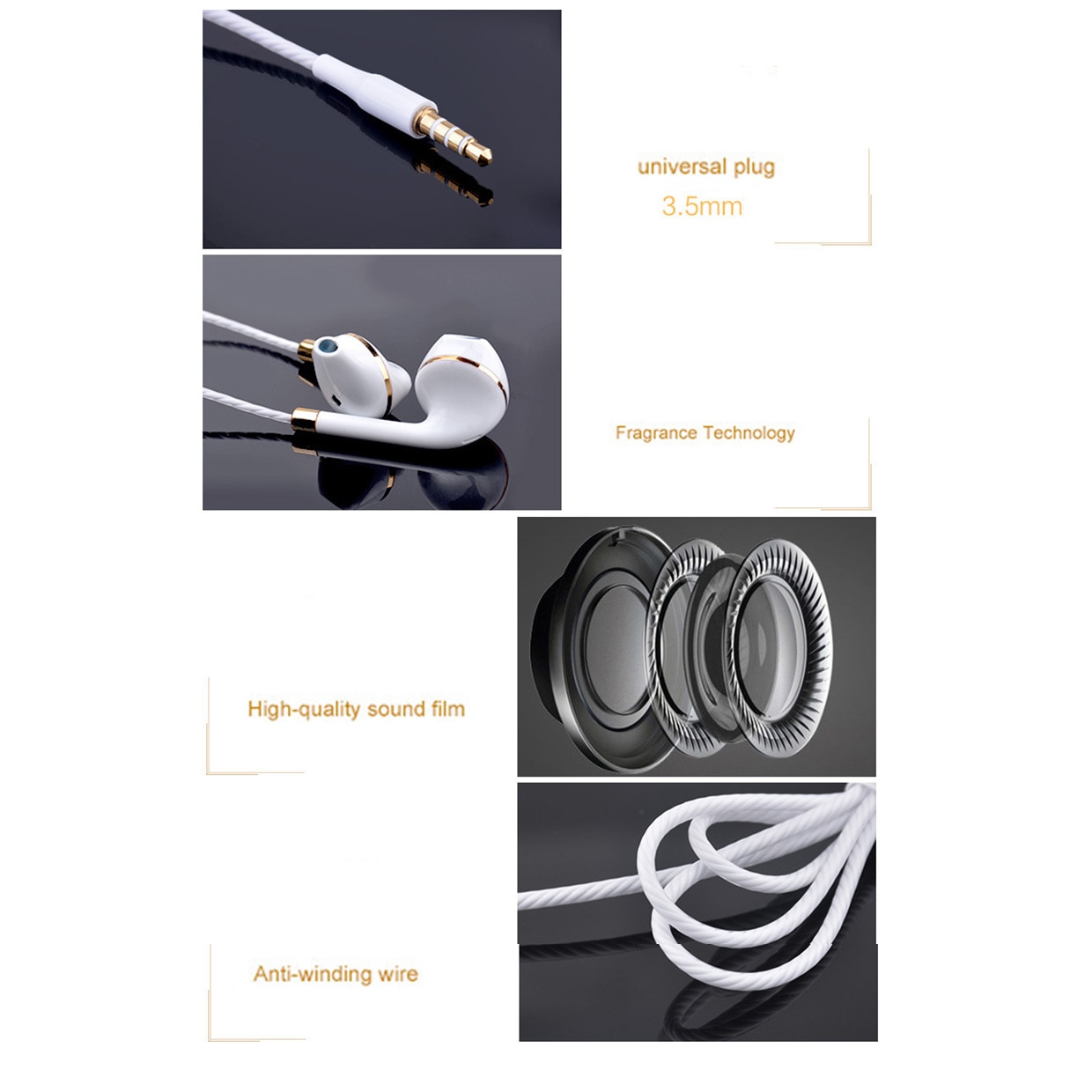 Casti 3.5mm cu fir 1,2m deisgn elegant, Stereo Music, In-Ear bass, Portable, Noise cancellation