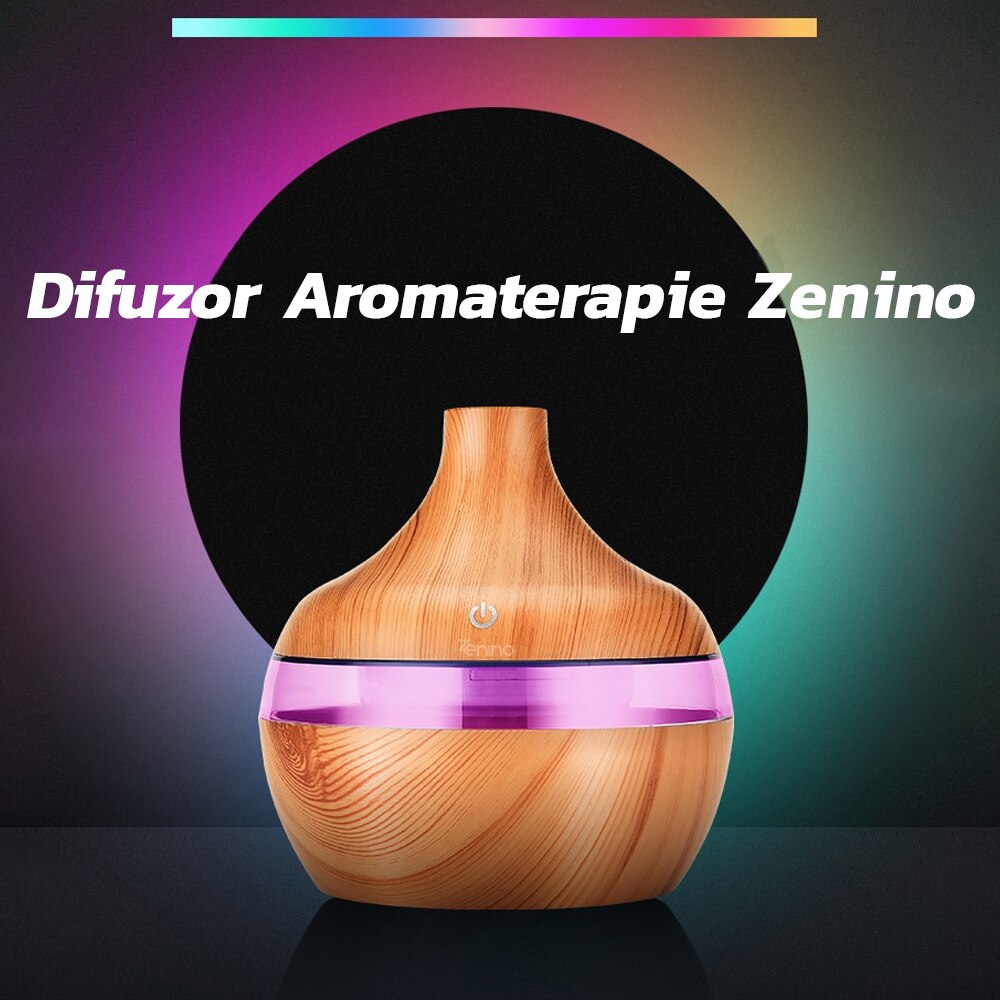 Difuzor Aromaterapie Zenino® Umidificator Ultrasonic Buton Tactil 7 Culori Led 300 Ml Usb 7864