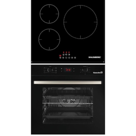 Pachet incorporabil Cuptor electric Hausberg HB-8054NG, Clasa A, volum 71L, ventilatie, Plita Hausberg HB1530, Electrica cu Inductie, putere 6000W, 3 zone de gatit, PowerBoost, 60 cm