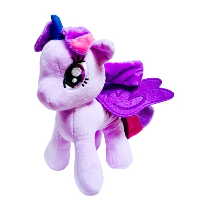 Jucarie din plus muzicala, inorog mov cu aripi si coama mov, 22 cm