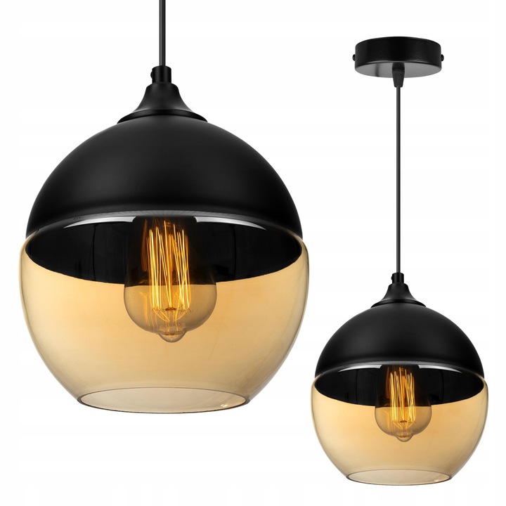 Plafoniera suspendata, LightHome, Oslo, LED, Retea de alimentare, 60 W, 1 punct de lumina, 20 cm, 94 cm, E27, sticla, Cupru/Negru