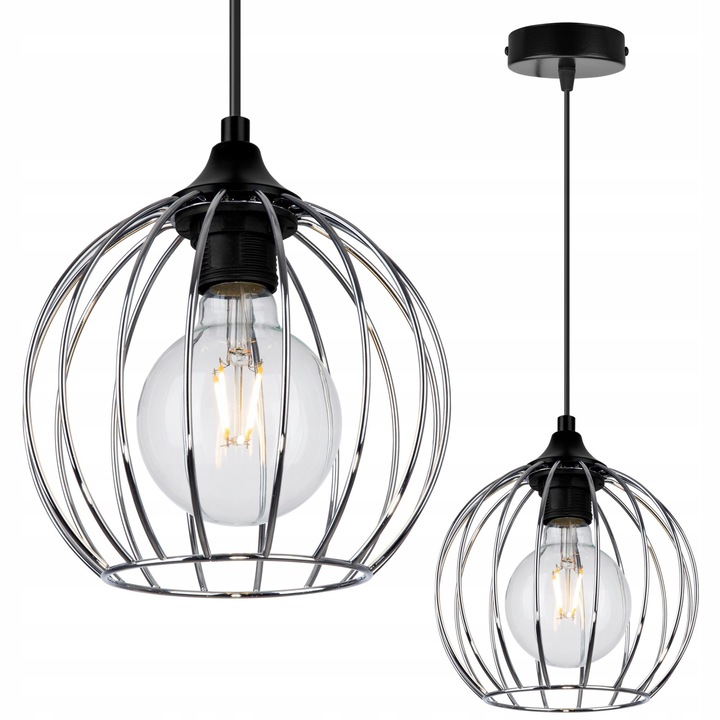 Pendul loft, Light Home, Toronto, 1 punct de lumina, E27, 230V, 60W, 92x20cm, Clasa A, LED, Metal, Crom/Negru