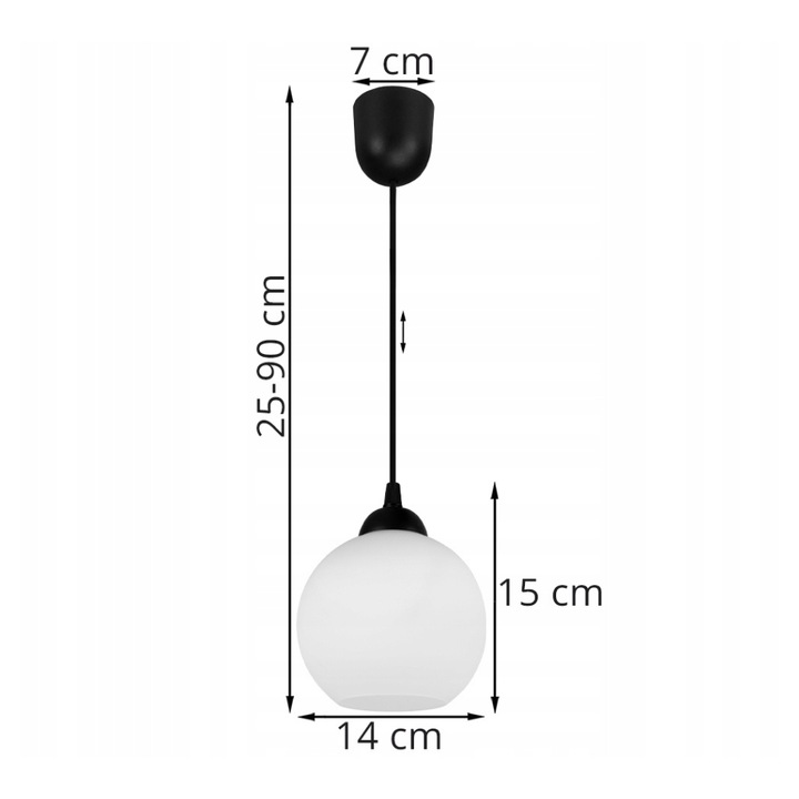 Lustra tip pendul, Light Home, Eliza, 1 punct de lumina, E27, 230V, 60W, 90x14cm, Clasa A, LED, Sticla, Alb/Negru