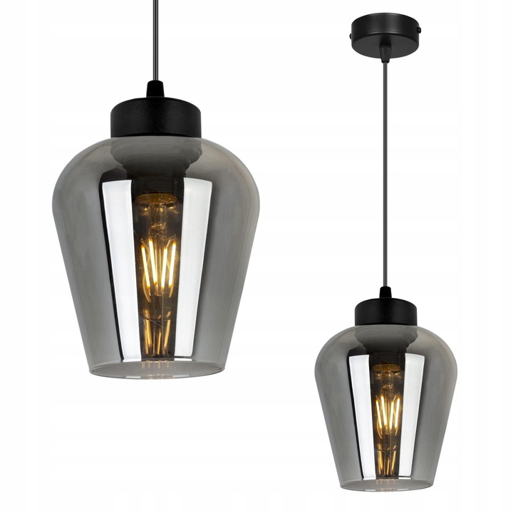 Lustra tip pendul, Light Home, Rijeka, 1 punct de lumina, E27, 230V, 60W, 90x14cm, Clasa A, LED, Sticla, Negru/Transparent