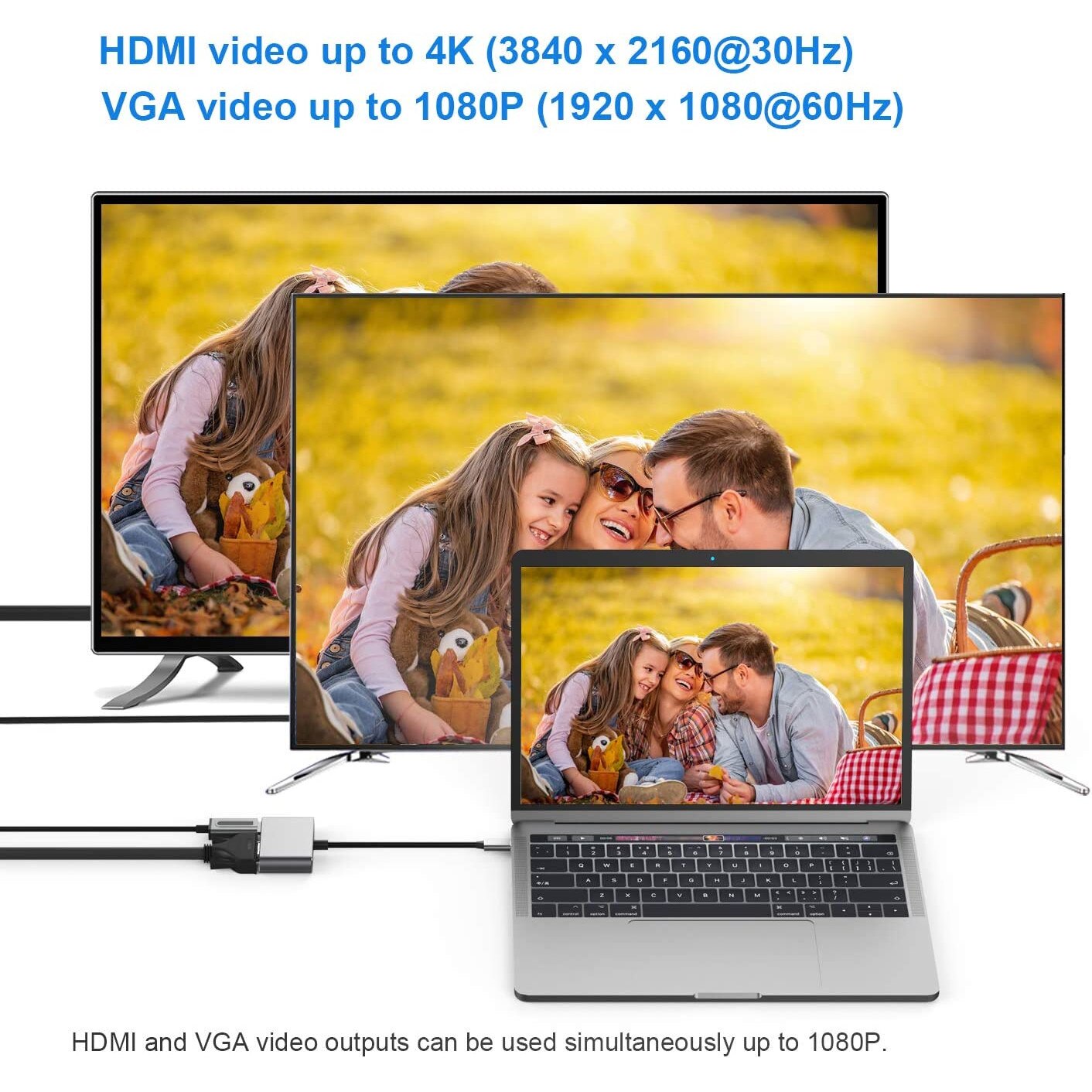 Adaptor, HNSMART, USBC/VGA/HDMI. Negru eMAG.ro