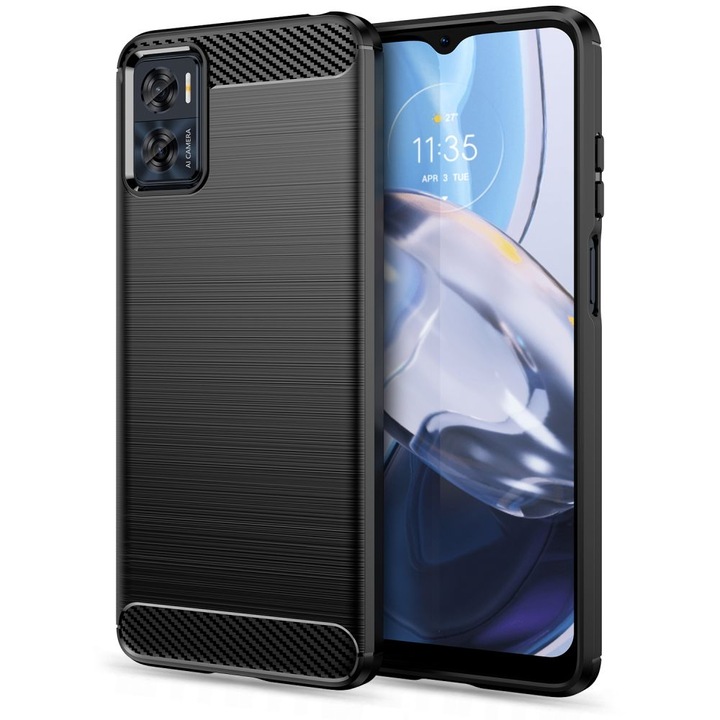 TECH-PROTECT TPUCARBON tok Motorola Moto E22 / E22i-hez, fekete