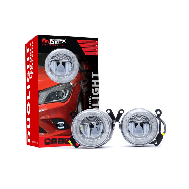 Комплект 2 x LED дневни фарове и фарове за мъгла EinParts Automotive DuoLight, 6000K, 8V-18V, 10W, Бял