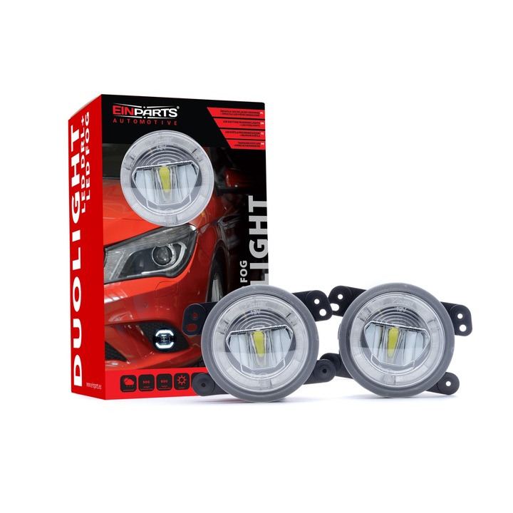 Комплект от 2 x LED дневни фарове и фарове за мъгла EinParts Automotive DuoLight, 6000K, 9V-32V, 10W, бели, DUO