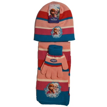 Set caciula + manusi + fular - Frozen, Disney, Roz deschis cu dungi, 52-54 cm Set caciula + manusi + fular - Frozen, Disney, Roz deschis cu dungi, 52-54 cm