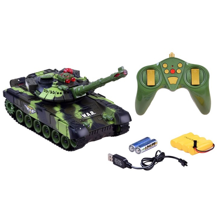 Танк играчка с дистанционно управление Jokomisiada, Пластмаса, Зелен / Черен