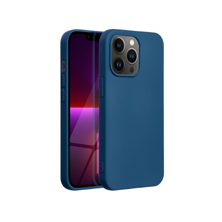 Husa Forcell Lite Silicone Soft, Compatibila Cu iPhone 14 Pro, Interior Alcantara, Albastru