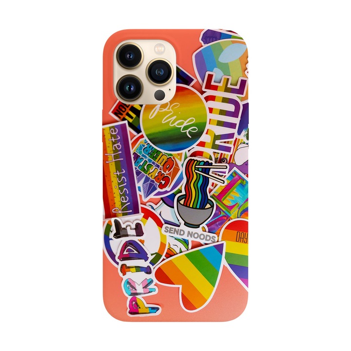 Husa compatibila cu Apple iPhone 14 Pro Max model Colorful Stickers, Silicon, TPU, Viceversa