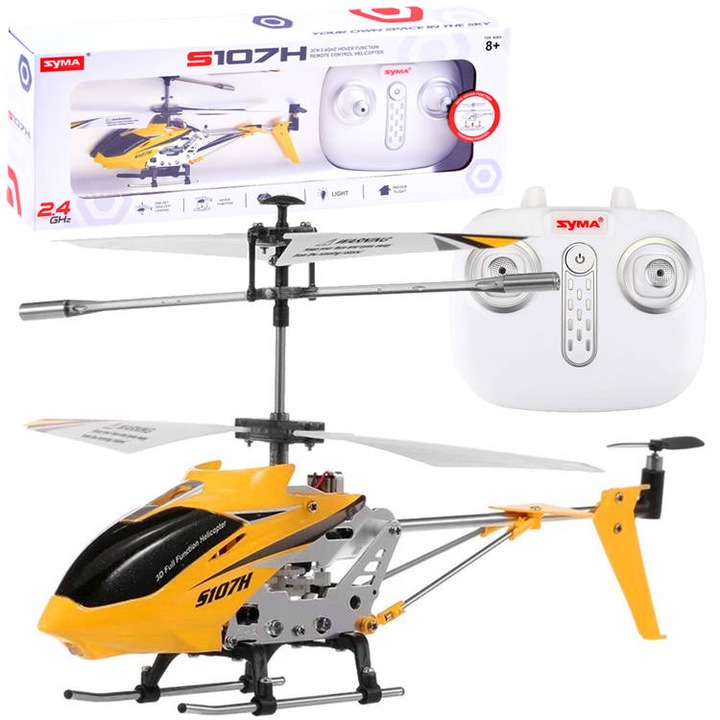 Elicopter de jucarie cu telecomanda, Syma S107H, Plastic/Metal, Galben/Alb