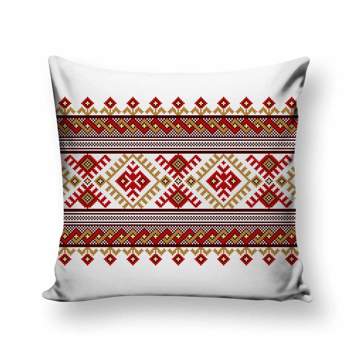 Perna print traditional, fabricata din poliester plus fibra poliester siliconizata, model 492, dimensiuni 43 x 43 cm