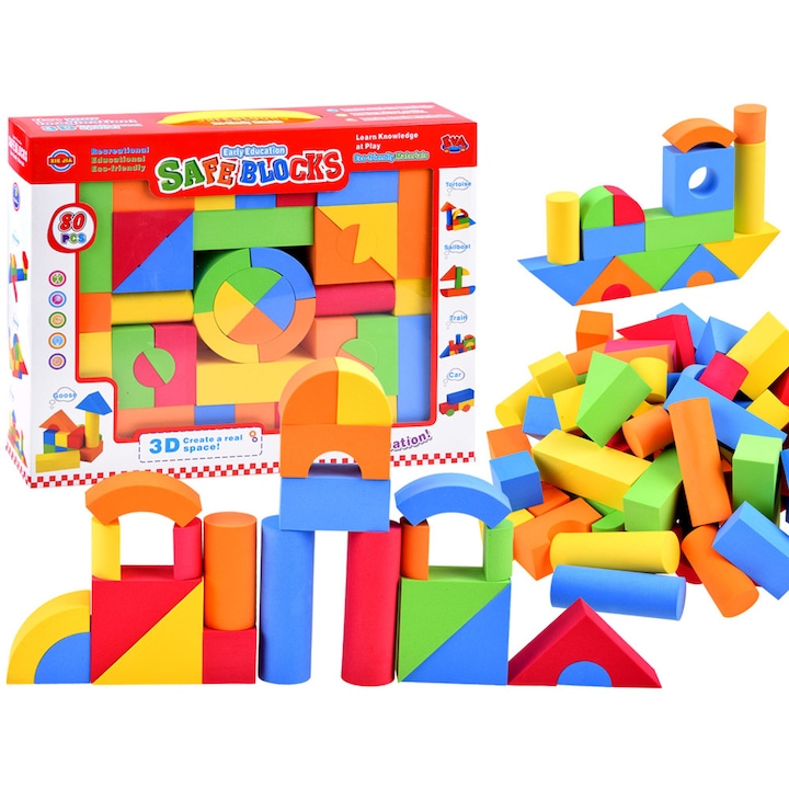 Set blocuri de constructie, Jakomisiada, Spuma, 80 de piese, Multicolor