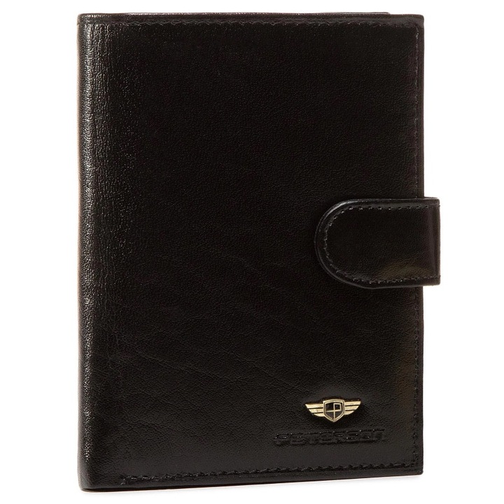 Peterson Lewis Férfi pénztárca, természetes bőr, RFID védelem, kapcsos zárással, fekete