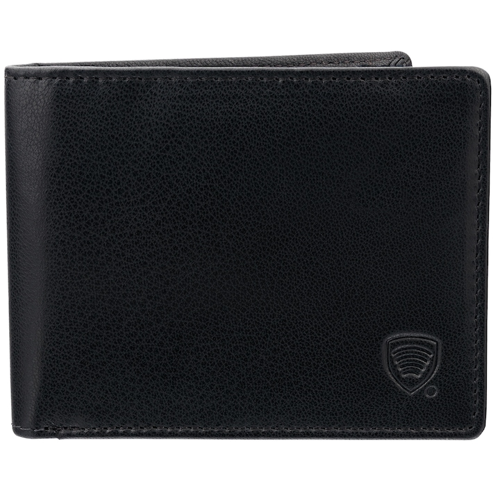 Мъжки слим портфейл от естествена кожа Credit card RFID STOP security bulletin, Koruma, SM-93XLGBL, Matte black