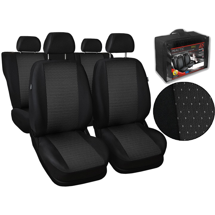 Set 5 huse scaun pentru Toyota Corolla Verso 2 2007-2009, Textil, Negru/Gri