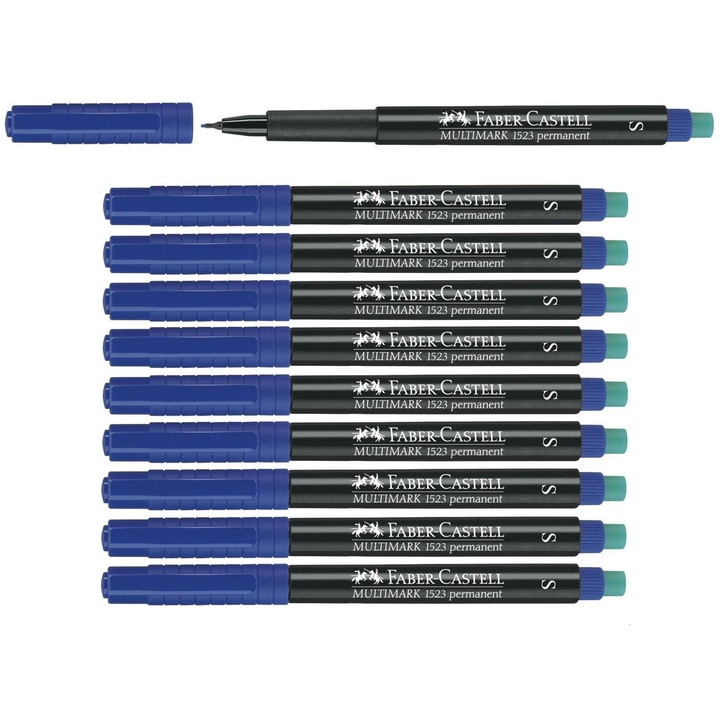 Комплект от 10 перманентни маркера Faber-Castell Multimark, връх S, дебелина 0,4 mm, сини