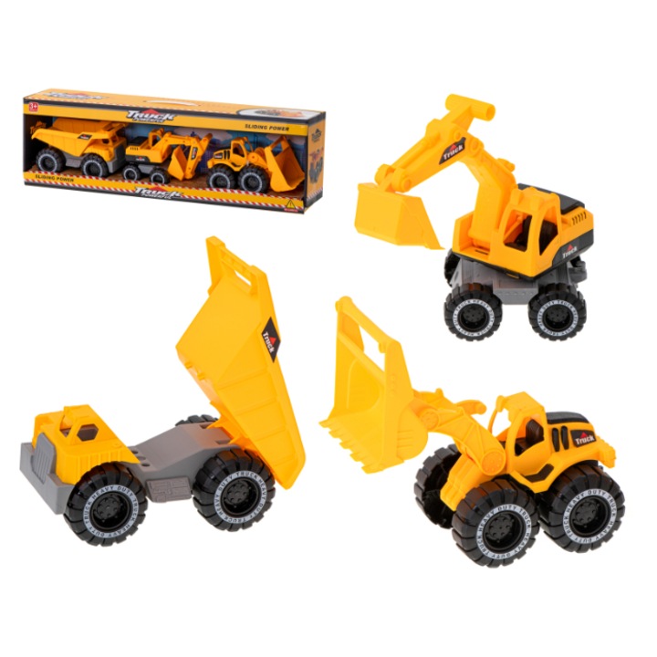 3db-os munkagép készlet, kotrógép, dömper és buldózer