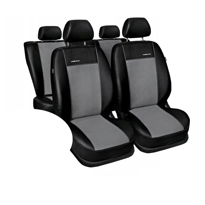 Set 5 huse scaun pentru Toyota Avensis 2 Kombi 2003-2008, Piele Ecologica, Negru/Gri