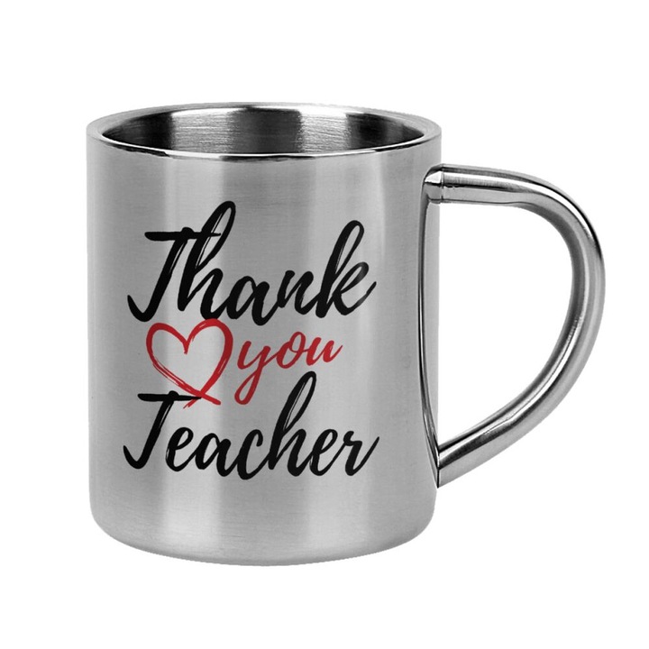 Cana Thank You Teacher, Perete dublu, Inox, 300 ml, Argintiu