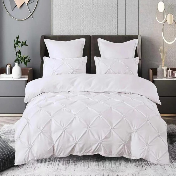 Set Lenjerie de pat, Ralex Pucioasa, Finet, 6 piese, 2 persoane, gri deschis