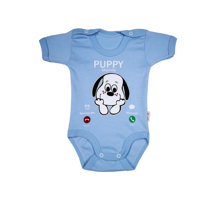 Body Bebelusi Maneca Scurta "PuppyMobile" 100% Bumbac, Albastru deschis