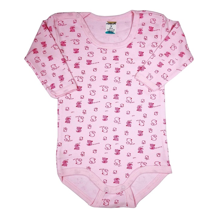 Body Maneca Lunga "Baby Duck" 100% Bumbac, Roz